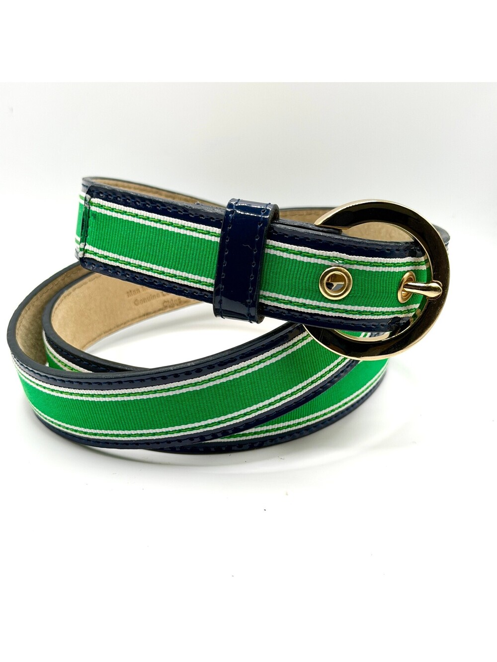 Kelly Green Navy Patent Leather Striped Grosgrain Belt